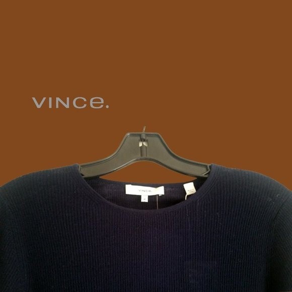 VINCE. NEW Minimalist Ribbed 100% Wool Fine Knit Long-Sleeve Pullover Sweater - Picture 6 of 10